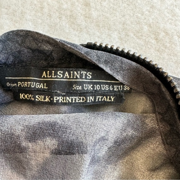 AllSaints Dress | Tunic Animal Print Silk Zip Sleeveless Draped Size US 6 - Picture 4 of 14